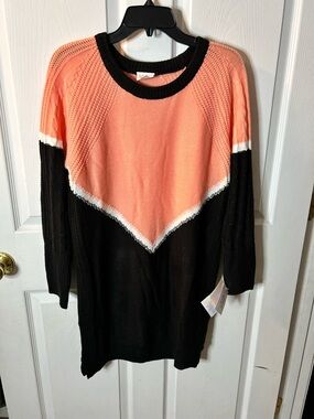 NWT “Lauren” XS Women's Black and Coral Chevron Knit Sweater dress